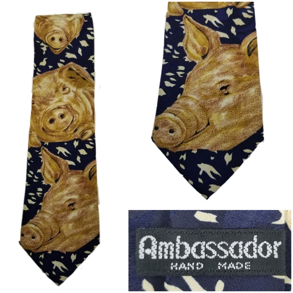 Ambassador Mens Tie Pigs Hog Boar Blue Yellow